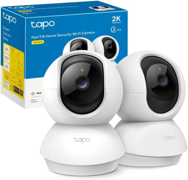 Tapo TP-Link C210(2-Pack) - Cámara IP WiFi 360° Cámara de Vigilancia 2K (3MP),Visión Nocturna Admite Tarjeta SD hasta 512 GB, Detección de Movimiento, Control Remoto, Compatible con Alexa