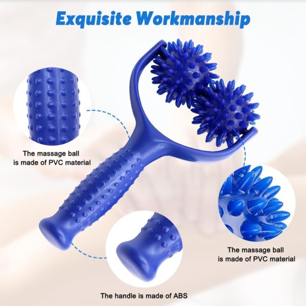 Riisoyu Rodillo de Masaje de bola de masaje, Bolas de Masaje Hedgeball con Mango Bola de Masaje Fascial Intercambiable para dolor muscular en piernas espalda brazos y hombros, azul - Image 4