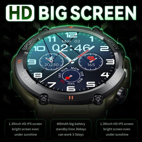 GaWear Reloj Inteligente Hombre, Hombre 1.39"HD Pantalla Táctil Completo con Llamadas Pulsómetro Presión Arterial,Monito de Sueño,Podómetro Pulsera Android iOS(Verde) - Image 2
