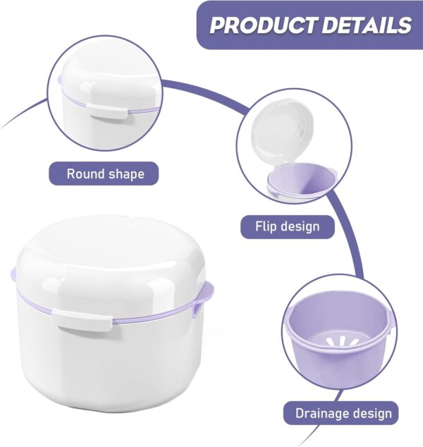 GUOYOU Caja Ferula Dental Caja Dentadura Postiza con Filtrar Caja Aparato Dental Portátil Caja de Dentaduras Caja Ortodoncia para Almacenamiento y Remojo de Protectores Bucales, Blanco - Image 3