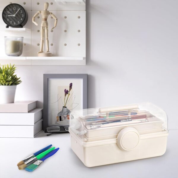 Lawei 3 capas de almacenamiento de medicamentos multiusos portátil con asa, caja médica para manualidades, organizador de suministros de costura, maletín de primeros auxilios, caja médica, blanco - Image 6