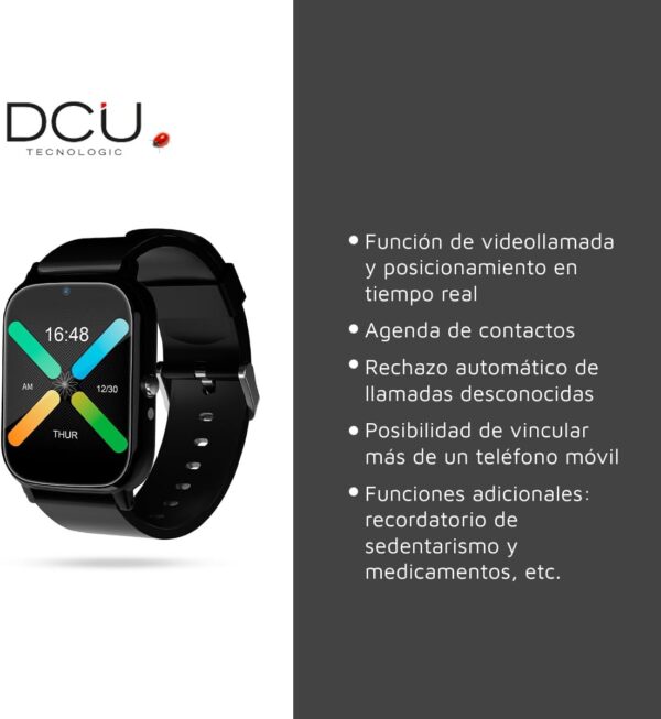 DCU TECNOLOGIC - Smartwatch Sénior con GPS y Videollamadas 4G - Reloj Inteligente con Pantalla IPS Full Touch de 1,69’’ - IPX6 Impermeable - Ideal para Adulto Mayor - Color Negro - Image 7