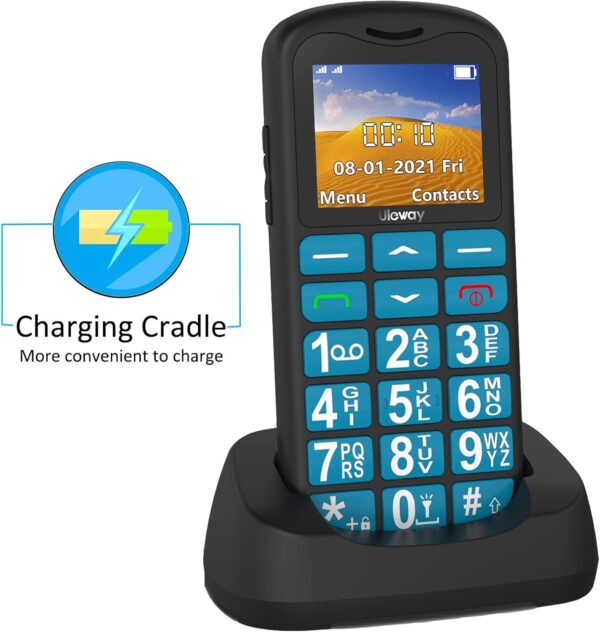 uleway Teléfono Móvil para Personas Mayores, Senior Móviles de Teclas Grandes, SOS Botón, Doble SIM, Llamada Rápida, Sonido Fuerte de Radio, Base de Carga, Fácil de Usar para Ancianos (Azul+) - Image 8