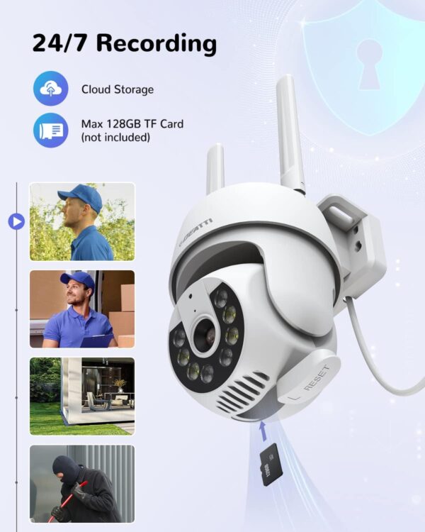 DEATTI Camara de Vigilancia WiFi Exterior, 2K Cámara IP PTZ para Exterior, CloudEdge App, Audio Bidireccional, Detector de Movimiento, Visión Nocturna, IP66, Soporta Tarjeta SD de 128G (No Incluido) - Image 4