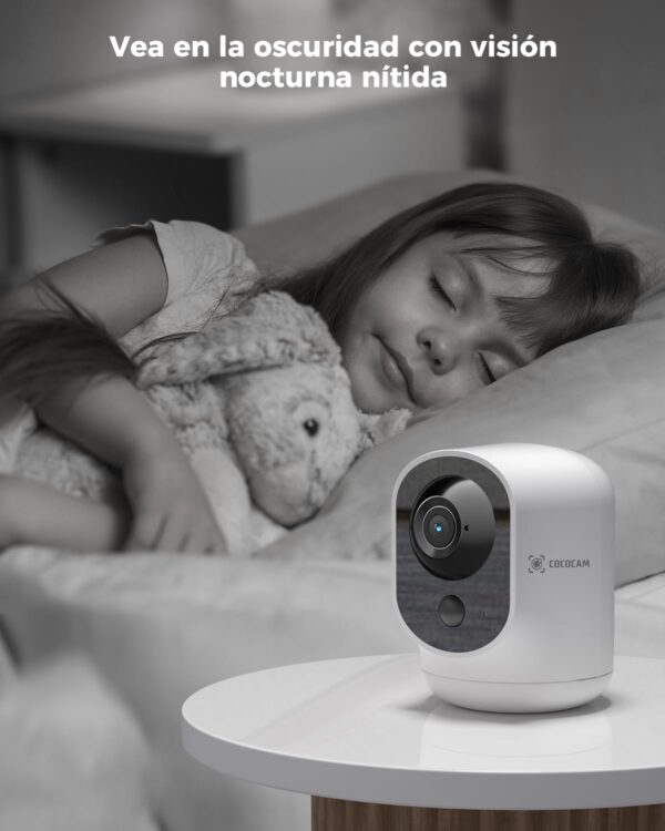 COCOCAM 2K Camara Vigilancia WiFi Interior Sin Cable con Batería 5200mAh, 355°P 90°T Inalámbrica para Vigilancia Bebés/Cámara Mascotas/Cuidado Ancianos, Reconocimiento AI, Detección Humana PIR - Image 6