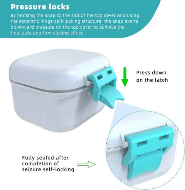 ARGOMAX Caja de prótesis a prueba de fugas, caja portátil para prótesis dentales, caja de dentaduras con colador, para prótesis dentales y aparatos ortopédicos (blanco + cian). - Image 5