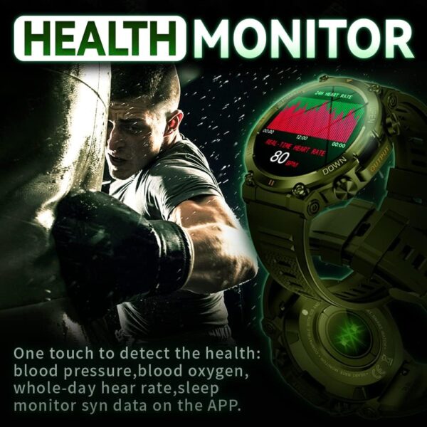 GaWear Reloj Inteligente Hombre, Hombre 1.39"HD Pantalla Táctil Completo con Llamadas Pulsómetro Presión Arterial,Monito de Sueño,Podómetro Pulsera Android iOS(Verde) - Image 5