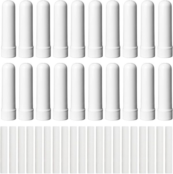 FEQDWOX 20 Piezas Inhaladores Nasales, Buena Higroscopicidad, Rellenables para Aromaterapia, Tubos de Aceite Esencial, Varillas Vacías Aromáticas con 20 Mechas de Algodón