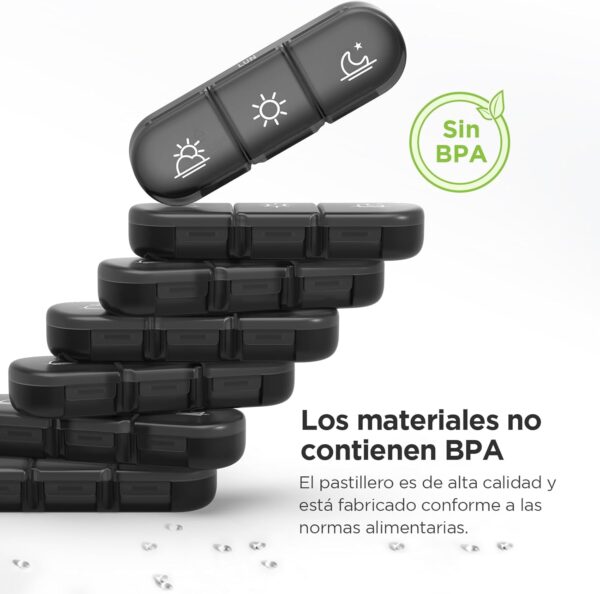 AUVON Pastillero Semanal 3 Tomas Español, Pastillero Diario Grande 7 Dias con 21 Compartimentos, Dosificador de Comprimidos Portátil para Medicinas, Vitaminas, Aceite de Pescado - Image 5