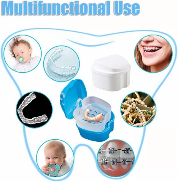 Caja de baño de dentadura dental, caja de retención dental de plástico, caja de baño de dientes falsos, juego de limpieza de dentaduras postizas, contenedor para remojar dentaduras dentales para - Image 5
