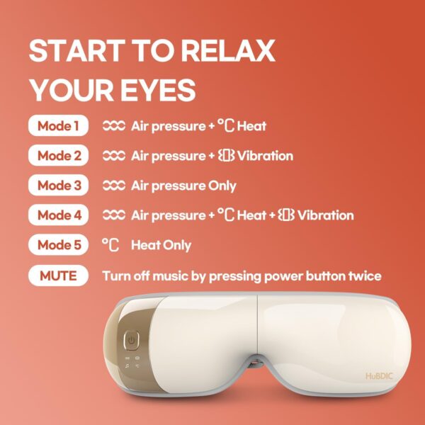 HubiCare Masajeador de ojos con calor, masajeador de vibración con música para migrañas, relaja y reduce la tensión ocular, círculos oscuros, bolsas de ojos, ojos secos, mejora el sueño (Marfil) - Image 6