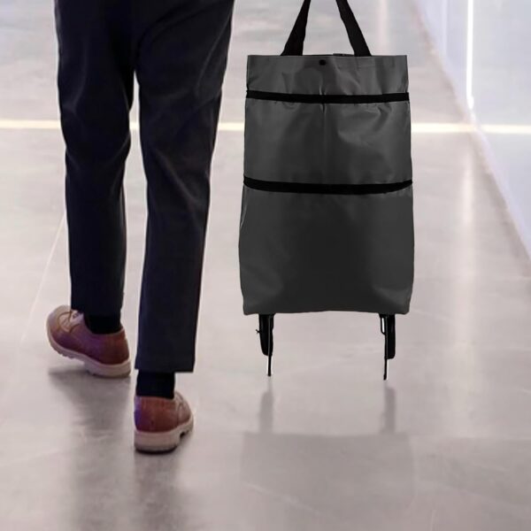Carro de la compra plegable con ruedas y soporte para ruedas, carrito de compras ligero de tela Oxford, carrito de compras portátil, bolsa de almacenamiento de gran capacidad (negro) - Image 4