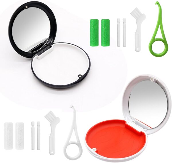 BORISCA 2 Piezas Caja Ferula Dental, Caja Dentadura Postiza con 2 Herramientas Ortodoncia, Portátil Funda Invisible Caja Aparato Dental Magneticamente Invisible Caja Dentadura Postiza (B)
