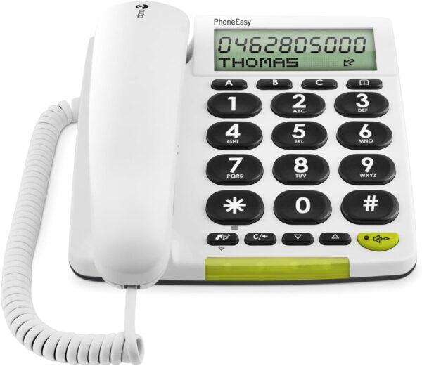 Doro PhoneEasy 312CS - Teléfono fijo digital (pantalla LCD, manos libres, identificador de llamadas), blanco