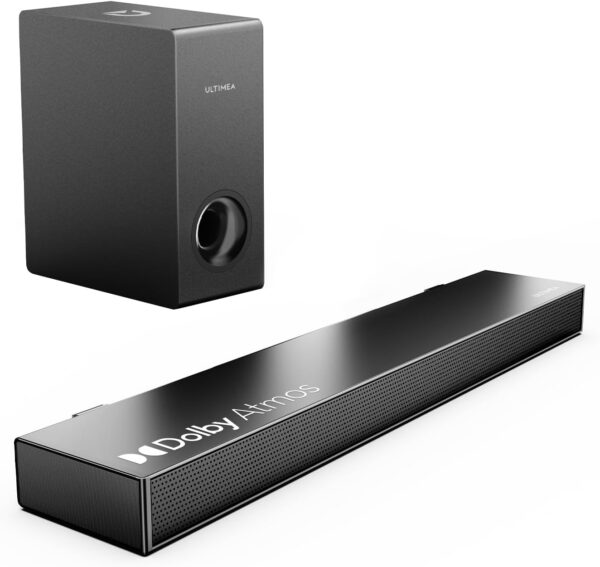 ULTIMEA Dolby Atmos Barra De Sonido para TV, Potencia Máxima 190W, BASSMX, 3D Sonido Envolvente, 2.1 Barra Sonido con Subwoofer, Diseño Compacto Cine En Casa PC Soundbar, 5.3 Bluetooth, Nova S50