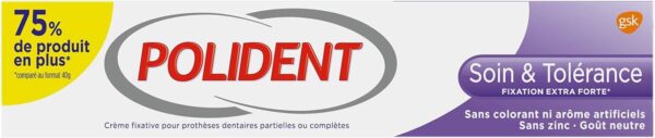 Polident Crema Fijativa para Prótesis Dentales Parciales/Completas Cuidado y Tolerancia 77 g - Image 2
