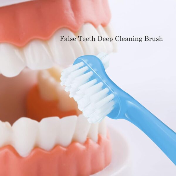 EvaGO 4 cepillos de limpieza de dentaduras postizas con cerdas multicapa y mango de goma ergonómico, cepillo portátil de doble cara para limpieza de dientes falsos (4C) - Image 2