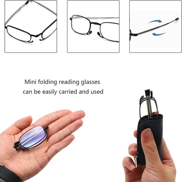 Hubeye Gafas de lectura plegables de metal portátiles ultraligeras Anteojos de lectura con bisagras de resorte y patillas telescópicas Gafas de viajes con llavero 2.00 - Image 3