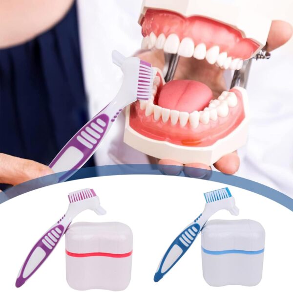 2 Cajas para dentaduras postizas, juego de cajas para dentaduras postizas con cepillo de dientes, Estuche Para Dentadura, Caja Dentadura kit, viene con cepillo de dientes (rosa + azul) - Image 5