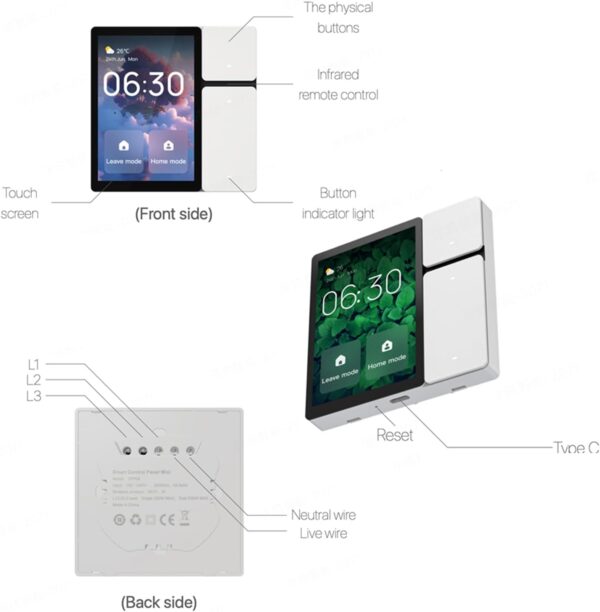 Panel de control de hogar inteligente con 3 botones, mini centro de control de pantalla RERE de 3.5 pulgadas para la aplicación Tuya Smart Life, control IR integrado y puerta de enlace de malla BLE - Image 6