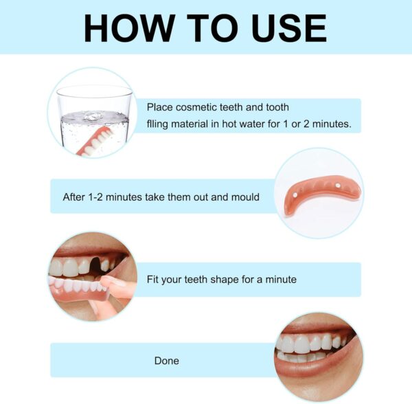 SKHAOVS 7 Pares Dentaduras Postizas Instantáneas, Dientes de Carillas Cosméticas, Dentaduras Temporales Postizos de Superior E Inferior Dientes, Perfecta Sonrisa Dientes Prótesis Chapa