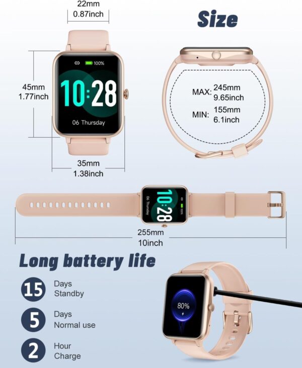 GRV Smartwatch, Pulsera Actividad Inteligente IP68 Impermeable Reloj Inteligente Mujer Hombre con Pulsómetro Monitor de Sueño Podómetro Notificación de Mensajes Reloj Deportivo (Rosa) - Image 6