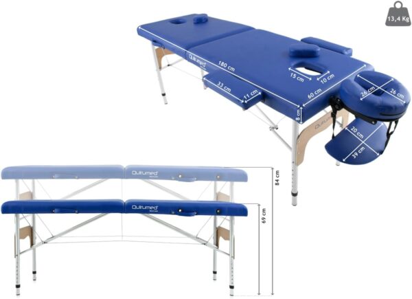 QUIRUMED Camilla de Masaje Plegable de Aluminio Easy, Color Blanco, 180 x 60 cm, Polipiel, Portátil, Ligera Cabezal extraíble, Orificio Facial, Altura Regulable, hasta 120 kg - Image 3