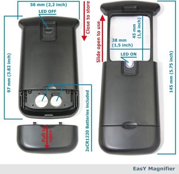 EasY Magnifier Lupa de Bolsillo con Luz LED 3X movil; Lupas pequeña Lectura de Gran Aumento Profesional; Lupa de Mano Niños iluminada para Leer; Regalos para Personas Mayores e Infantil - Image 8