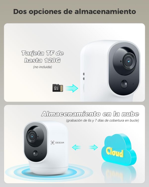 COCOCAM 2K Camara Vigilancia WiFi Interior Sin Cable con Batería 5200mAh, 355°P 90°T Inalámbrica para Vigilancia Bebés/Cámara Mascotas/Cuidado Ancianos, Reconocimiento AI, Detección Humana PIR - Image 8