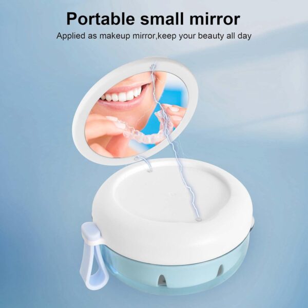 Caja para Dentaduras Postizas, Estuche Protector Bucal con Espejo, Caja Portátil Limpieza Ortodoncia Blanco, Baño para Dentadura, Porta Dentaduras - Image 3