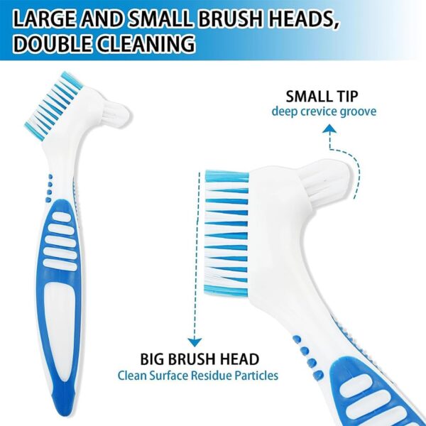 Cepillos portátiles para limpieza de dentaduras postizas con cerdas moderadamente multicapa, cepillo de doble punta para limpiar dientes artificiales, 2 colores - Image 2