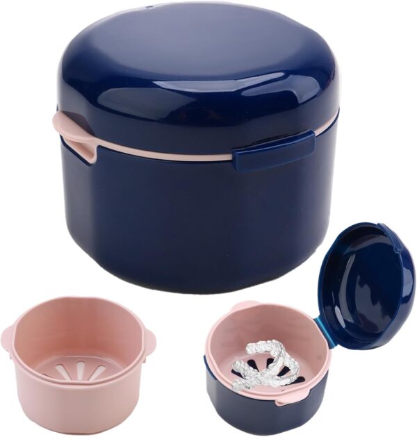 Caja para Dentaduras Postizas con Filtro y Cestillo, Contenedor de Ortodoncia en PP Ecológico, Funda para Aparato Dental, Higiene y Almacenamiento Eficaz (Azul)