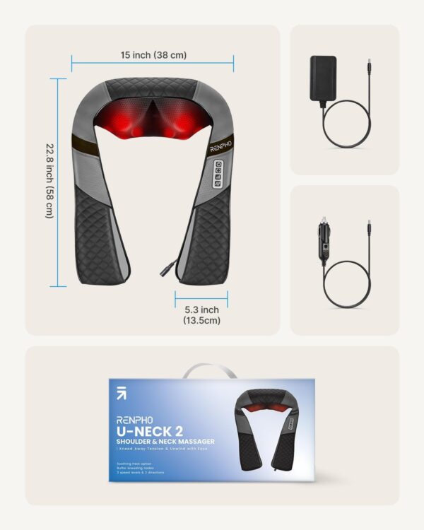 RENPHO Masajeador de Cuello y Hombros con Calor, Shiatsu Masajeador Cervical y Espalda, 3D Rotación, Masaje Eléctrico de Tejido Profundo, Relajación para Cuello y Hombros en Casa, Oficina o Coche - Image 8