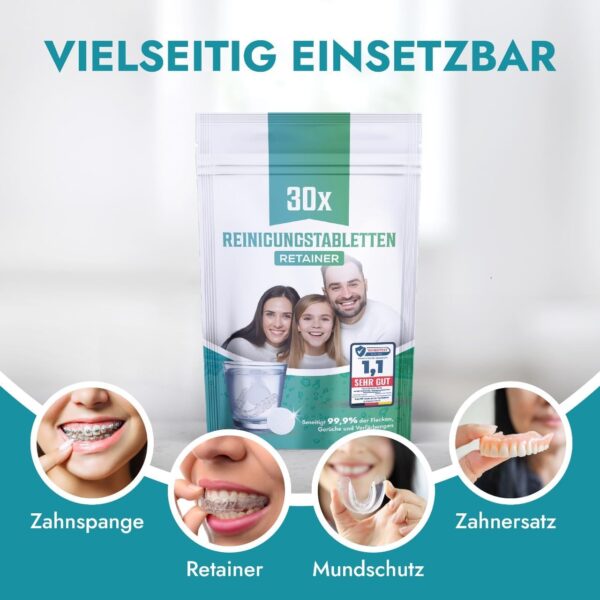 30 pastillas de limpieza para retenedores, aparatos ortopédicos y férulas dentales – Retainer brite, limpieza de dentaduras – Limpiador de dentaduras – Pastillas de limpieza de dentaduras – Limpiador - Image 4