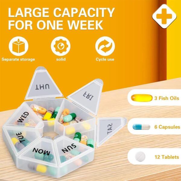 XENQITO 2 Piezas Pastillero Semanal,Organizador Medicamentos,Organizador de Suplementos,Pastillero Diario,Organizador de Pastillas Portátil de 7 Días,Vitaminas y Aceite de Hígado de Bacalao - Image 2