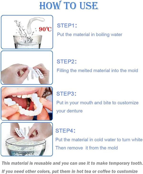 2 Pares Dentaduras Postizas Instantáneas, Dientes de Carillas Cosméticos Carillas Dentales Carillas Falsa Temporales de Dientes para Mujeres Hombres - Image 4