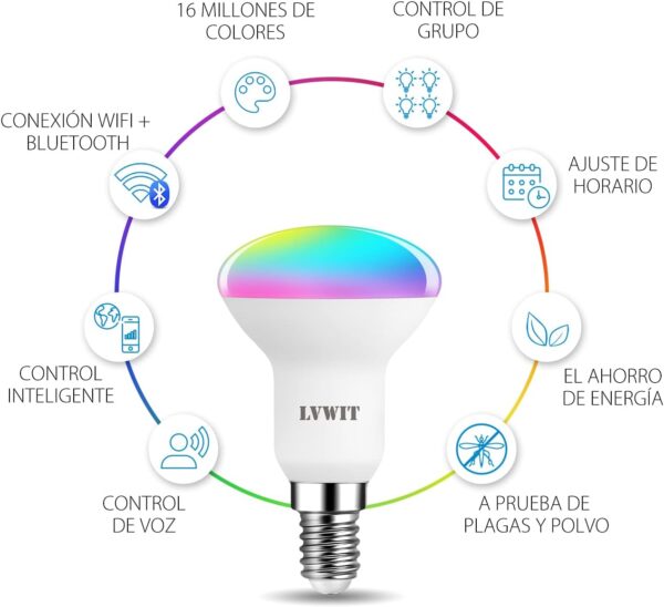 LVWIT Bombillas Inteligentes E14, Compatible con Alexa, Google Home Assistant y Smart Life/Tuya App, Bombilla Wi-Fi R50 4.9W 470 Lm, Lámpara Regulable LED equivalente a 40W - 2 Unidades. - Image 2