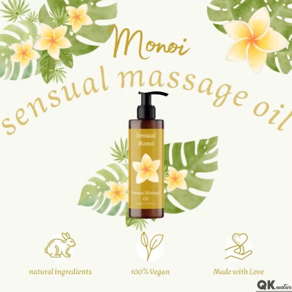 QKnatur - Aceite de Masaje MONOI - 200ml - BIO - Con Ingredientes Naturales. Para Masajes Corporales Relajantes. Delicado Aroma a Monoi - Image 6