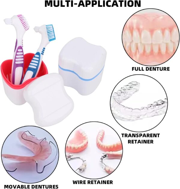 2 Cajas para dentaduras postizas, juego de cajas para dentaduras postizas con cepillo de dientes, Estuche Para Dentadura, Caja Dentadura kit, viene con cepillo de dientes (rosa + azul) - Image 4