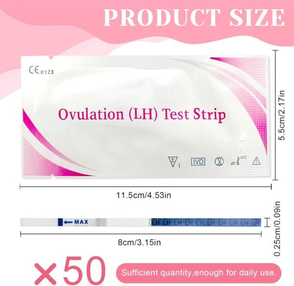 50 Piezas Test de Ovulación, Prueba de Ovulación, 25 miu/ml Sensibilidad, Test Ovulación Tira Rápido Fácil de Usar, Prueba de Fertilidad Familiar Femenina, Resultados Rápidos y Precisos - Image 2