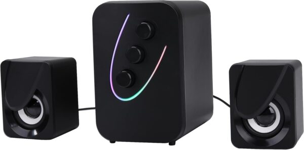 NK Altavoz Gaming x 2 Altavoces de 5W con 7 Colores LED Diferentes, Control Incluido con botón de Volumen, Agudos y Graves, Entrada Cable Jack 3,5 mm, Rango frecuencia 60Hz-20Hz - Image 3
