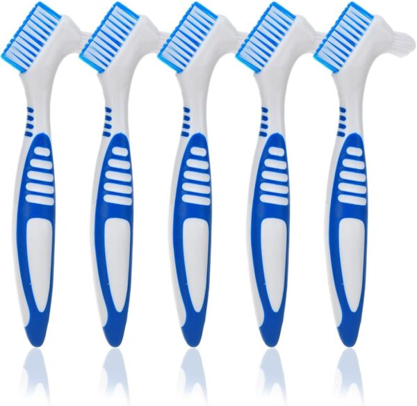 ZKGYUS 5 Piezas Juego de cepillos de dientes para prótesis, cerdas multicapa, Cabeza de Cerdas Cepillos de Limpieza de Prótesis Portátiles Dentaduras,Para Dentaduras Cuidado