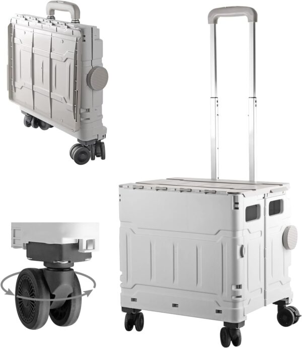 Tanice Carrito Compra Plegable 50L Carro Compra con Ruedas Giratorias de 360° Carro Plegable con Mango Ajustable de Tres Niveles para Comestibles, Compras, Oficina, Almacenaje
