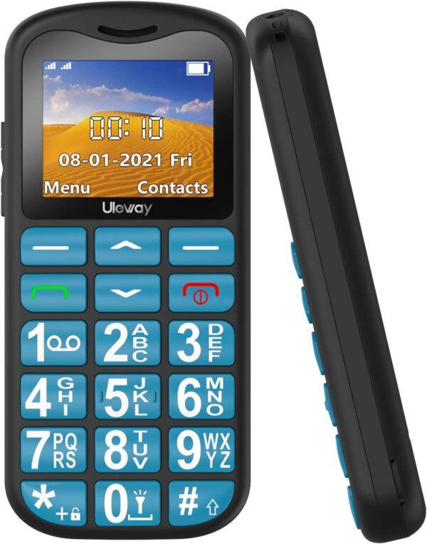 uleway Teléfono Móvil para Personas Mayores, Senior Móviles de Teclas Grandes, SOS Botón, Doble SIM, Llamada Rápida, Sonido Fuerte de Radio, Base de Carga, Fácil de Usar para Ancianos (Azul+) - Image 2