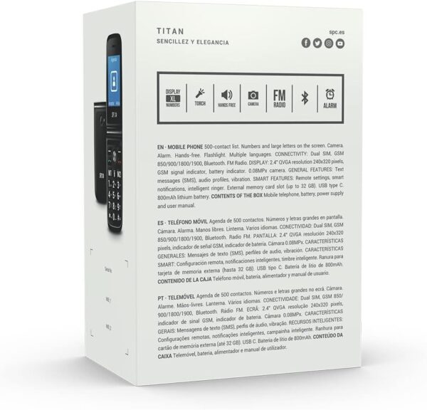 SPC Titan - Teléfono Móvil de Tapa para Mayores, Botones y Teclas Grandes, Fácil de Usar, Timbre 100dB, Configuración Remota, Timbre y Notificaciones Inteligentes, 2 Memorias Directas, Color Negro - Image 9