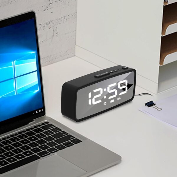 ThreeH Radio Reloj Despertador FM76-108 MHz 15 Niveles Volumen Fuerte Reloj Despertador para Personas Mayores Dormilón Pesado 2 Sonidos Timbre Alimentación por Cable y Batería Negro - Image 9