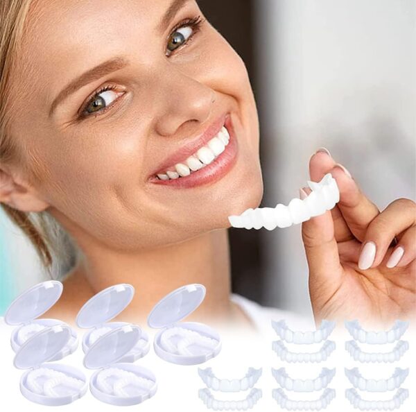 Dientes de Carillas Cosméticas, Dentaduras Postizas Instantáneas, Dentaduras Temporales, 5 Pares Carillas Dentales, Carillas Falsa, Postizos de Superior E Inferior Dientes, Cepillos Interdentales