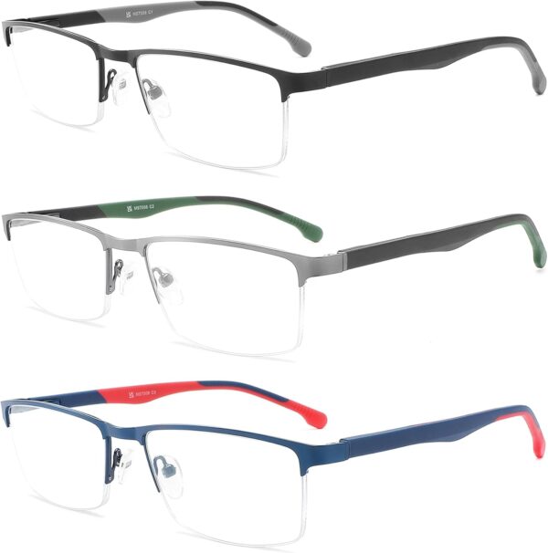 MODFANS Un Pack de 3 Gafas de Lectura Hombres Mujeres Anti Luz Azul,Rectangular Metal Acero Inoxidable - Lente Clara,Vision Clara - Ligeras Comodas,Colores Mezclados