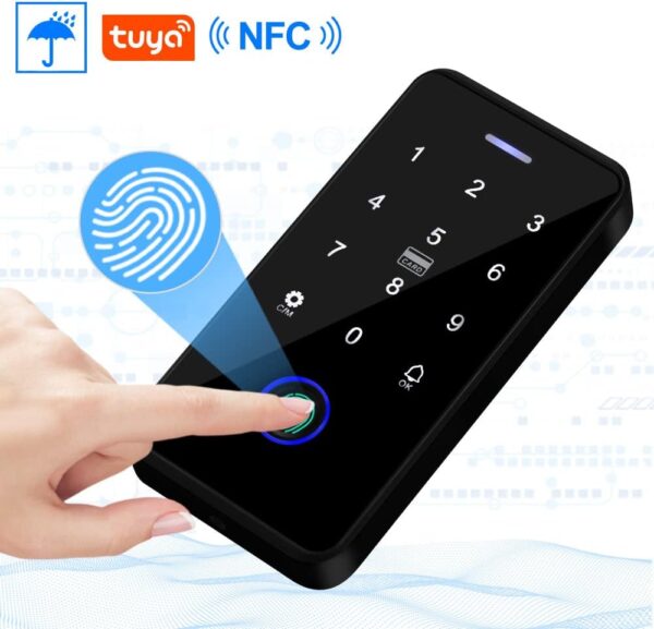 QTTYELOK NFC Bluetooth Tuya Control de Acceso Teclado RFID IP68 Impermeable Huella Dactilar Biometría Sistema Inteligente de Desbloqueo APP + 10pcs 13.56mhz llavero - Image 5