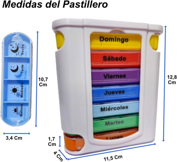 Pack de 2 Pastillero Semanal 4 Tomas Español, Pastillero Diario 7 Dias, Dosificador de Comprimidos con 28 Compartimentos, Organizador de Pastillas para Viaje Tinkipaly (2) - Image 7